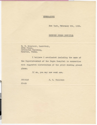 Memorandum from J. S. Cullinan to W. T. Sinclair, 1928 February 8