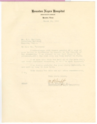Letter from M. H. Bright to J. S. Cullinan, 1933 March 16