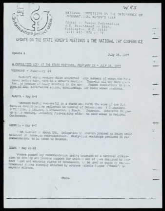 Update on the State Women's Meetings & The national IWY Conference, Update 6