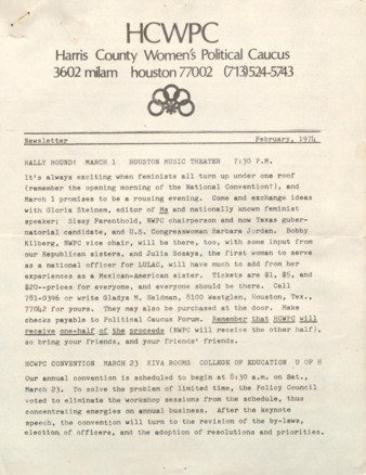 Harris County Women's Political Caucus, February 1974