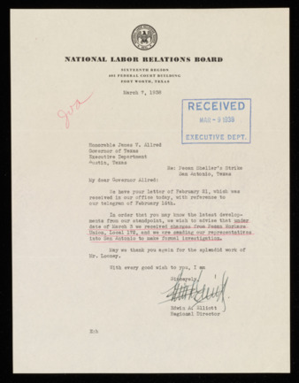 Letter from Edwin A. Elliott to Governor James V. Allred, 1938 March 7