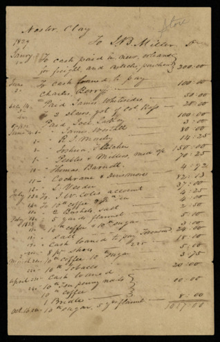 Bill from James B. Miller to Nestor Clay