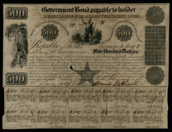 Republic of Texas Government Bond to Charles DeMorse