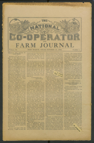 The National Co-Operator and Farm Journal, Vol. 30, No. 1, October 29, 1908