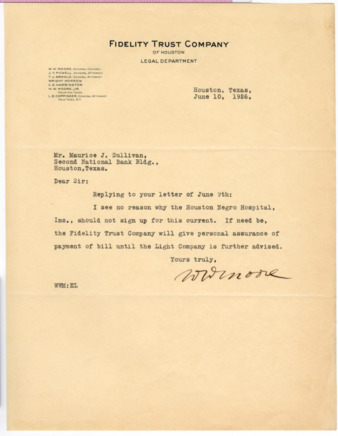 Letter from W. W. Moore to Maurice J. Sullivan, 1926 June 10