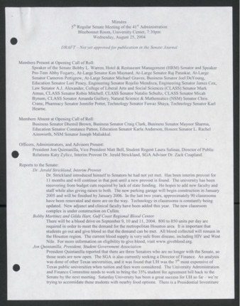 Order of Business [Minutes], 5th Senate Meeting of the 41st Administration, August 25, 2004
