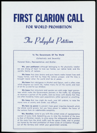 First Clarion Call for World Prohibition, The Polygott Petition