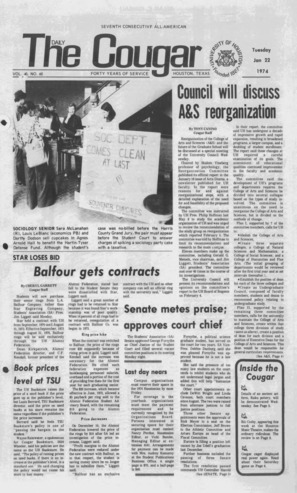 The Daily Cougar. Vol. 40, No. 60, January 22, 1974.