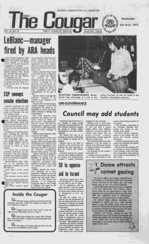 The Daily Cougar. Vol. 40, No. 28, October 19 - 21, 1973.