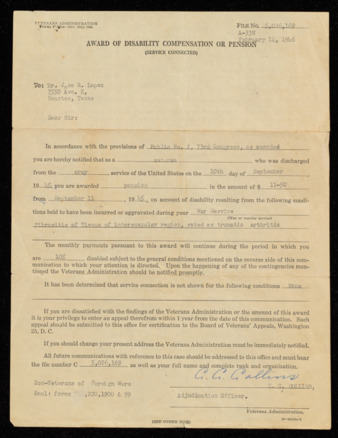 Award of Disability Compensation or Pension