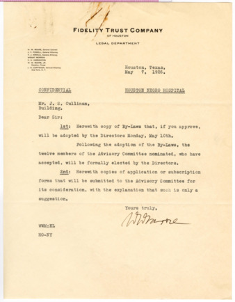 Letter from W. W. Moore to J. S. Cullinan, 1926 May 7
