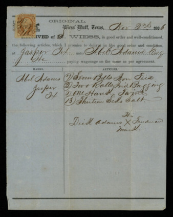 Receipt for orders from Simon Wiess