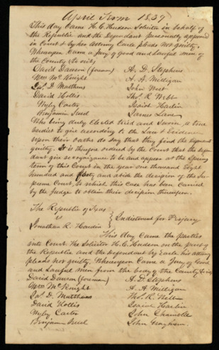 Juror’s verdict in the case of the Republic vs. Jonathan R. Hardin