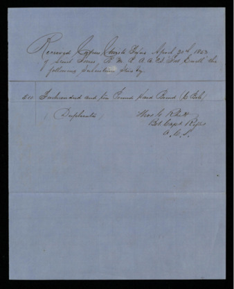 Receipt for 6 barrels of hard bread as subsistence stores