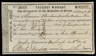 Treasury warrant to Edward Burleson