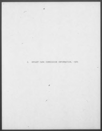 Mel Chin's Bryant Park Commission Information