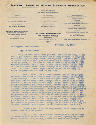 Letter to Congressional Chairman