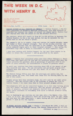 This Week in D.C. with Henry B. Newsletter, Issue 199th, Vol. 6, No. 3 