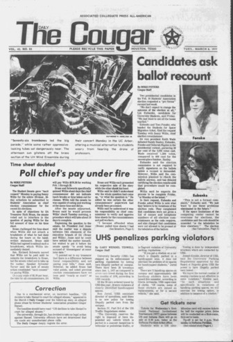 The Daily Cougar. Vol. [43], No. 83, March 8, 1977.