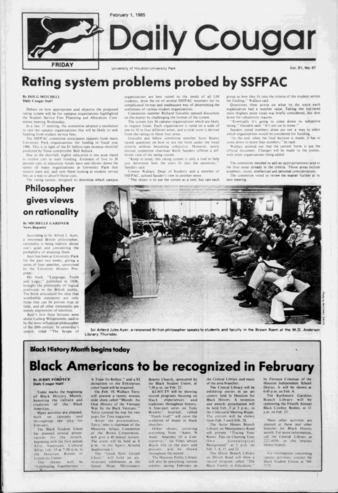 The Daily Cougar. Vol. 51, No. 67, February 1, 1985.