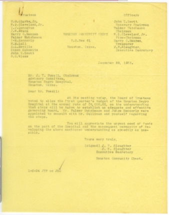 Letter from J. W. Slaughter to J. Y. Powell, 1933 December 29