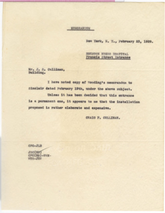 Memorandum from Craig F. Cullinan to J. S. Cullinan