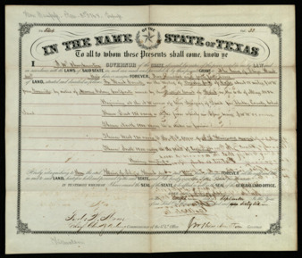 Land grant to the heirs of heirs of Eliza S. Hurt of 244 acres, decreed by Governor James Webb Throckmorton