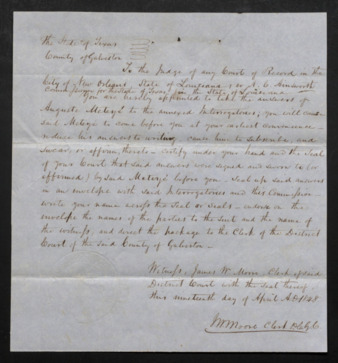 Subpoena for written deposition to be taken from a judge in New Orleans and brought back to Galveston