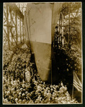 USS Houston (CA-30) and large crowd at launching ceremony