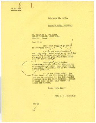 Letter from J. S. Cullinan to Maurice J. Sullivan, 1931 February 21