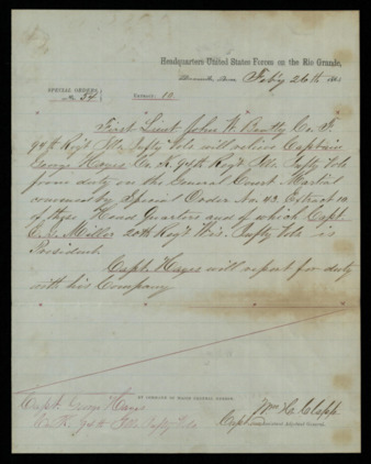 Special Orders No. 54, Extract 10, stating that John W. Beatty is to relieve Captain George Hayes from duty on the court martial