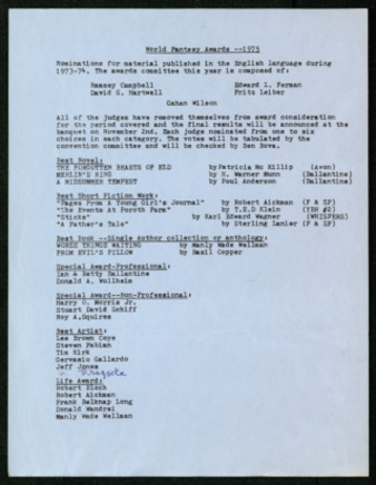 World Fantasy Awards 1975