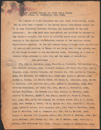 Army returns remains of South Texas heroes for burial in cemeteries near homes