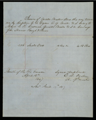 Invoice from the Quarter Masters Stores regarding 206 sacks of oats