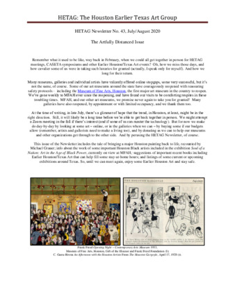 HETAG: The Houston Earlier Texas Art Group Newsletter, No. 43, July-August 2020