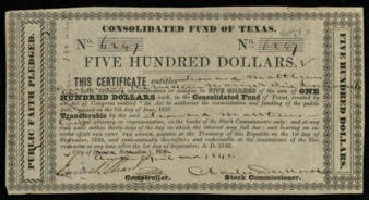Consolidated Fund of Texas certificate to Leonard Matthews