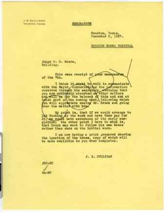 Memorandum from J. S. Cullinan to W. W. Moore, 1927 December 8