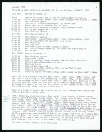 Schedule for Orycon '80