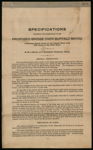 Specifications governing the construction of the proposed bridge over Buffalo Bayou