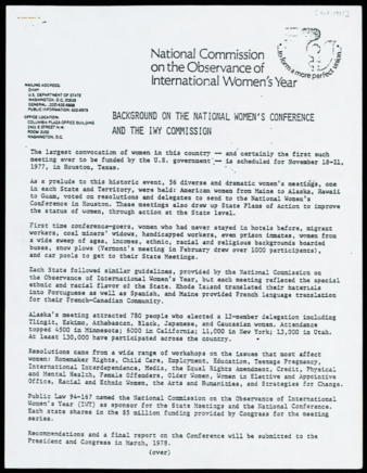 Background on the National Women's Conference and the IWY Commission
