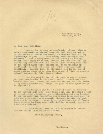 Letter from Minnie Fisher Cunningham to Lady McCallum, 1917 March 28