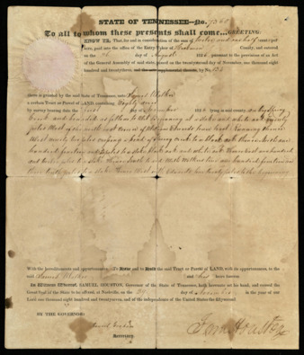 Land grant no. 7360 for the state of Tennessee