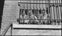 Group of people behind barred window