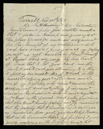 Letter from J. H. Payne to the Mensing Brothers, regarding contested land