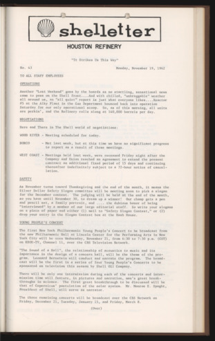 Shelletter, No. 43, November 19, 1962