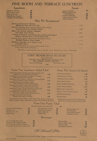 Pine Room and Terrace luncheon menu