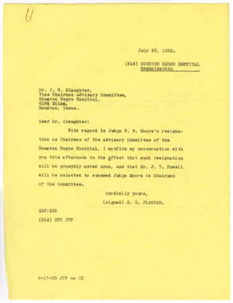 Letter from E. G. Floeter to Dr. J. W. Slaughter, 1932 July 27