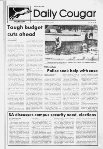 The Daily Cougar. Vol. 51, No. 65, January 30, 1985.