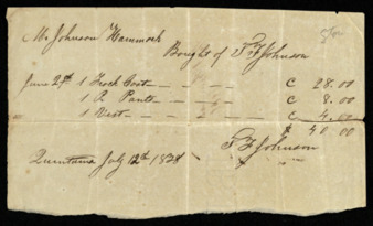 Bill from Theodore F. Johnson for gentlemen’s apparel made out to Johnson Hammock