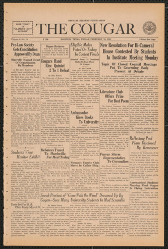The Cougar, Vol. 6, No. 18, February 16, 1940